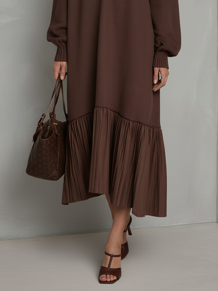 Ribbed Knit Midi Dress with Pleated Hem