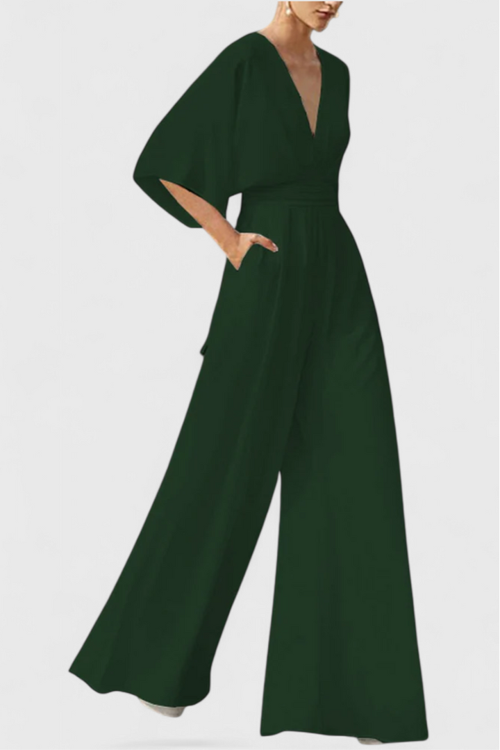 Elegant Cape Sleeve Jumpsuit with V-Neck for Women