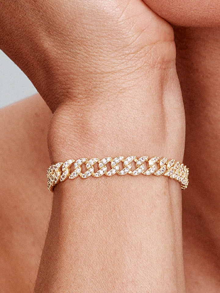 Pave Cuban Link Bracelet in White Gold for Women