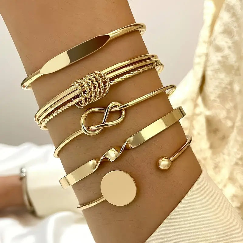 Gold Bracelet Set - Knotted Chain Stacking Bracelets