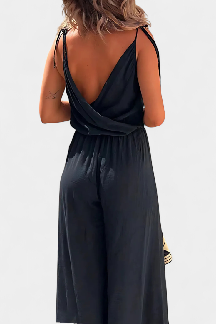 Cotton Jumpsuit Wide Leg Casual Summer Outfit with V-Neck