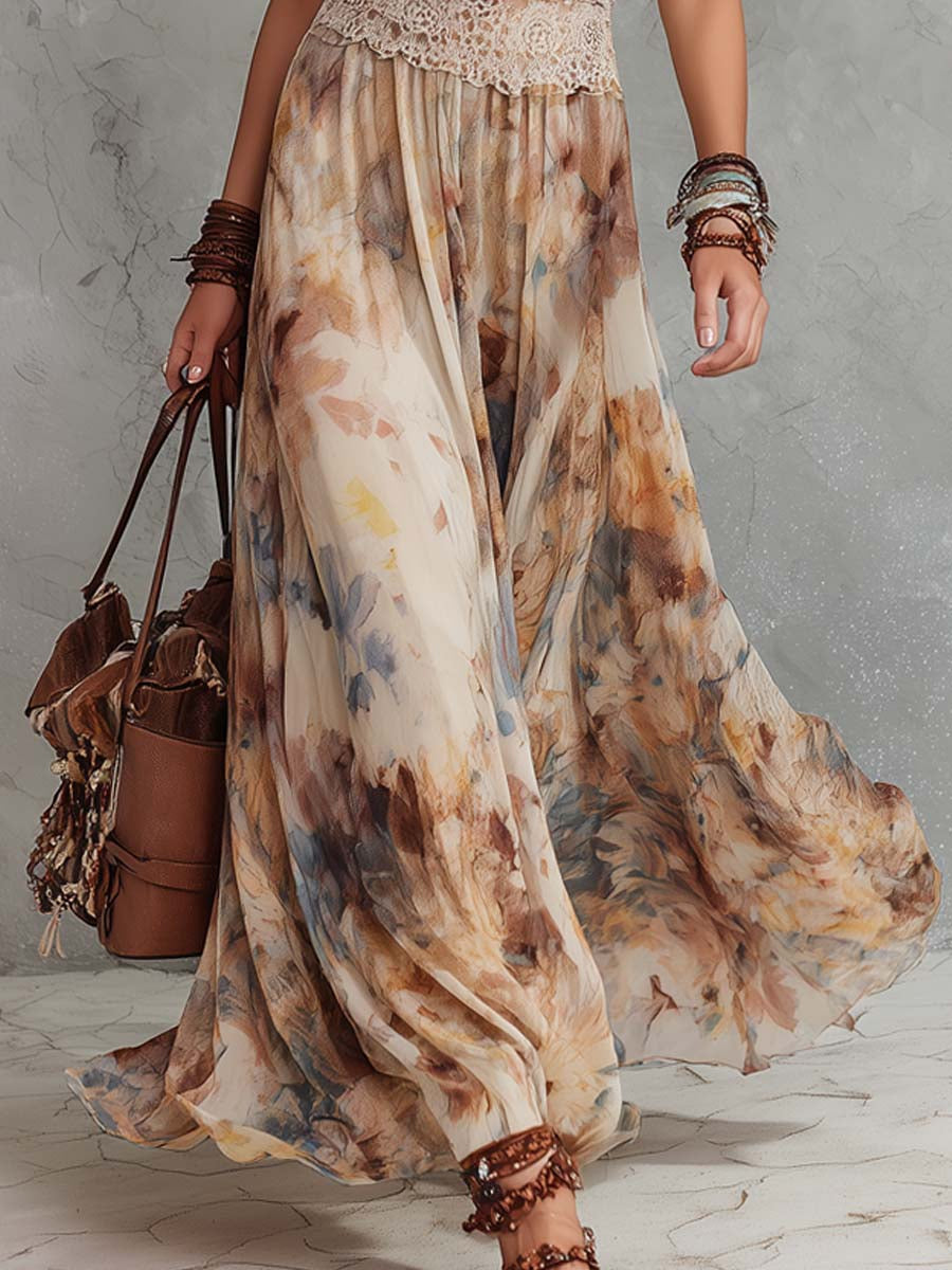 Lace Trim Maxi Dress - Elegant Long Dress for Women