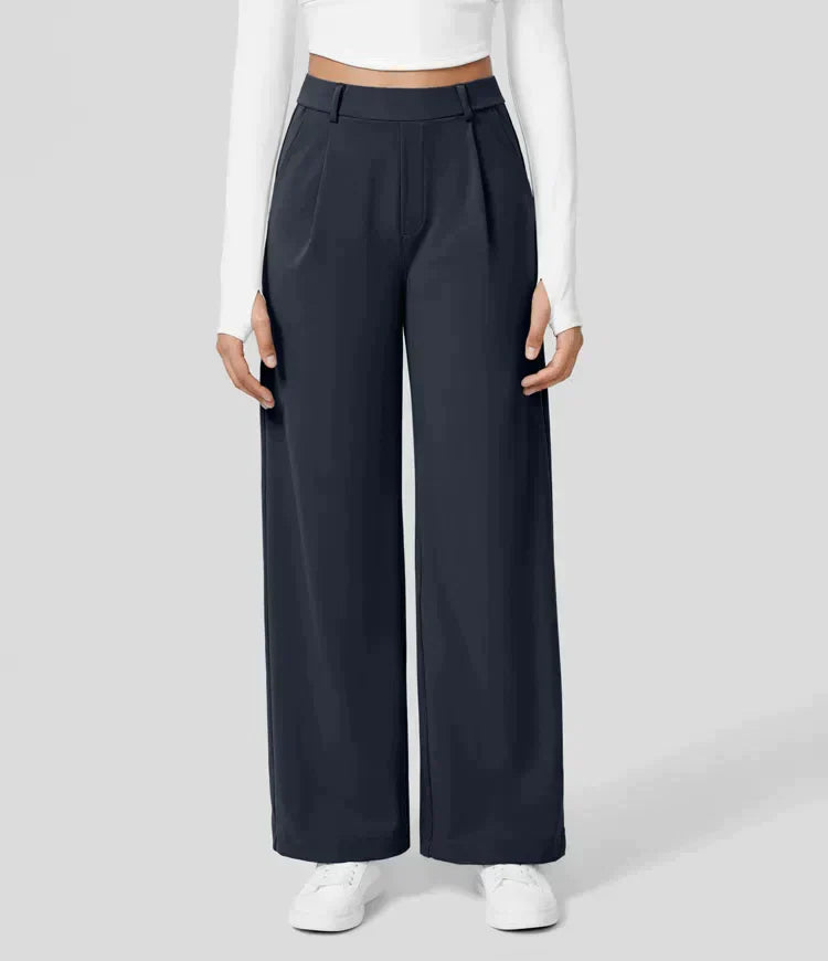 High Rise Stretch Trousers | Comfortable Straight Leg Pants