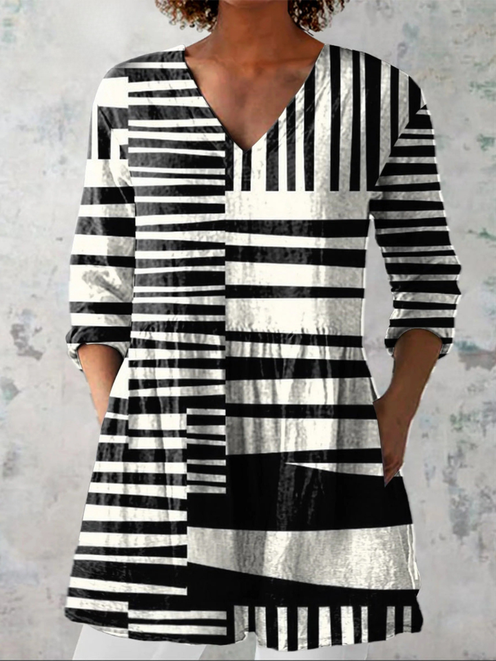 Long V-Neck Blouse for Women - Lightweight Tunic Top