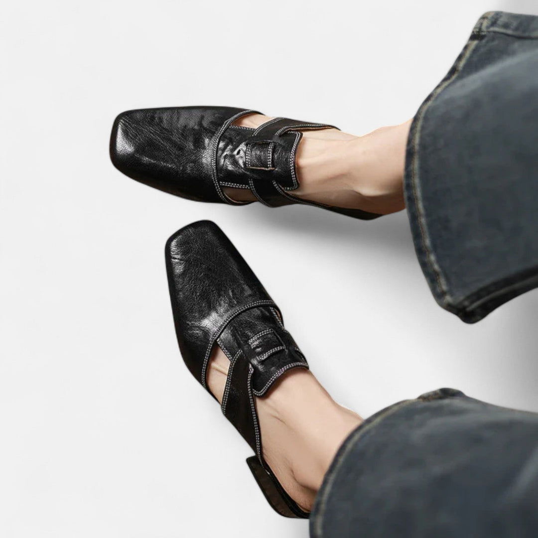 Leather Sandals with Cut-Out Detail and Block Heel