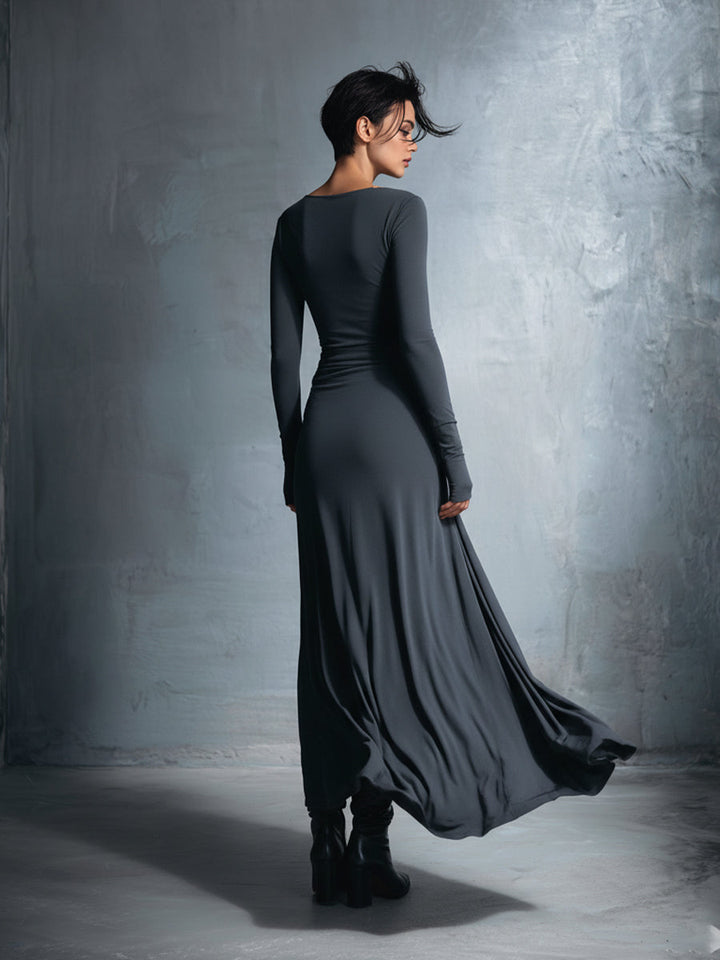 Gray Wrap Maxi Dress with Knot Detail for Women