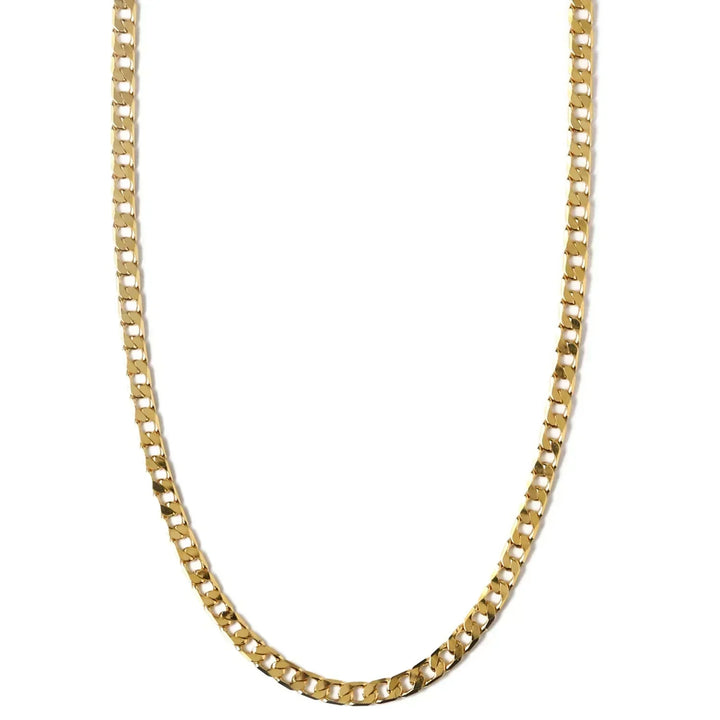 Gold Flat Link Curb Chain Necklace - Layering Statement Piece