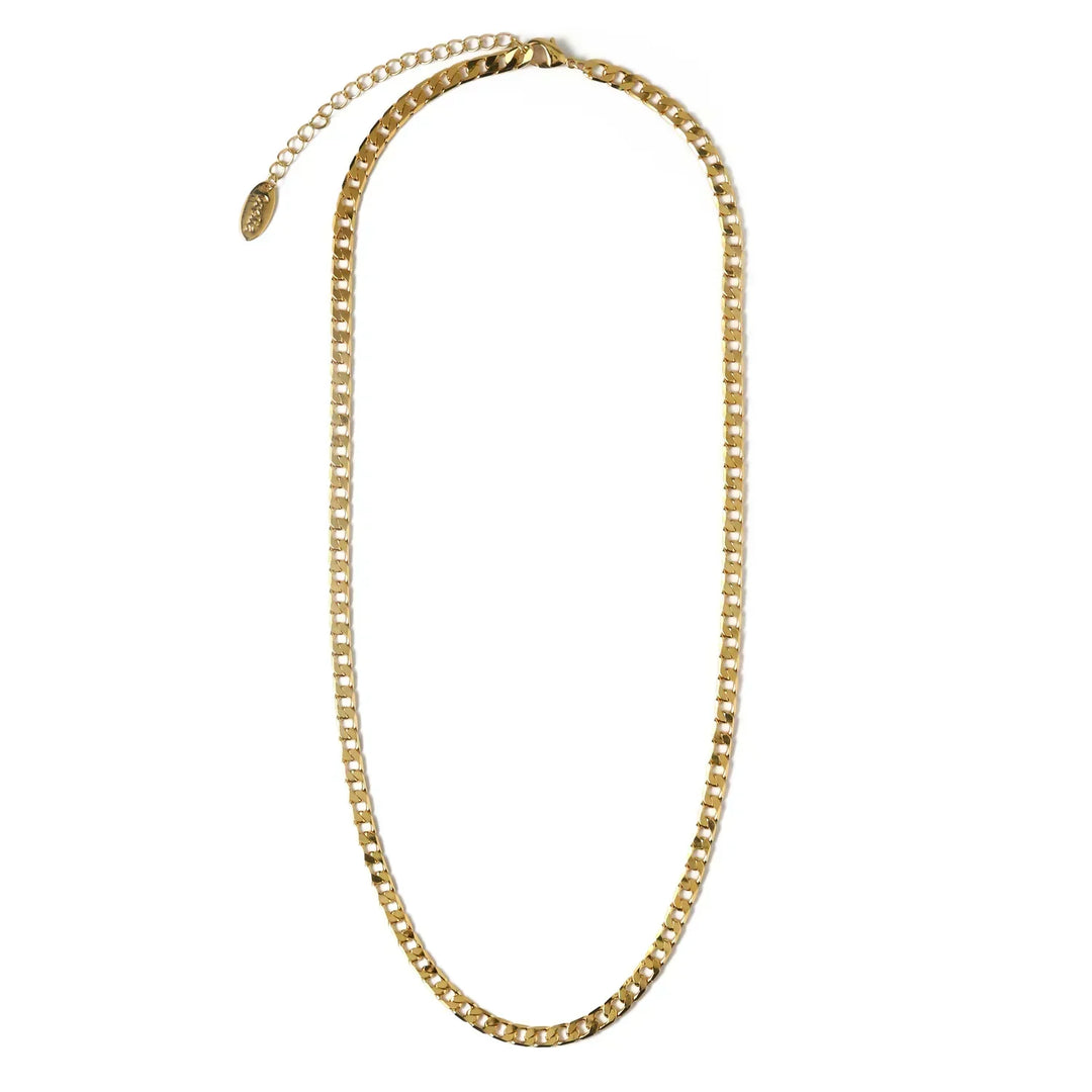 Gold Flat Link Curb Chain Necklace - Layering Statement Piece