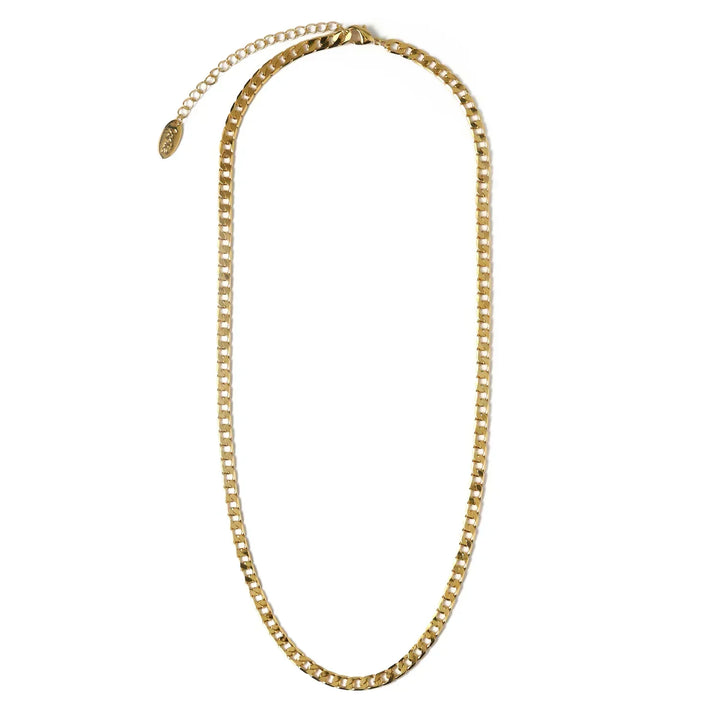 Gold Flat Link Curb Chain Necklace - Layering Statement Piece