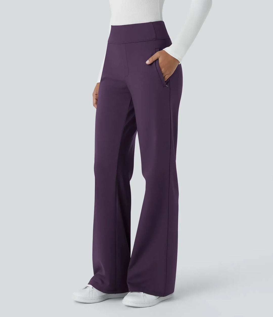 Stretch Work Pants for Women - High Waist Pull On Trousers