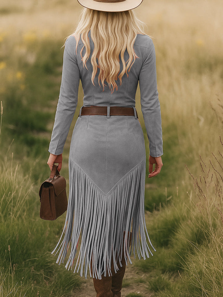 Suede Fringe Dress | Western Inspired Bohemian Midi