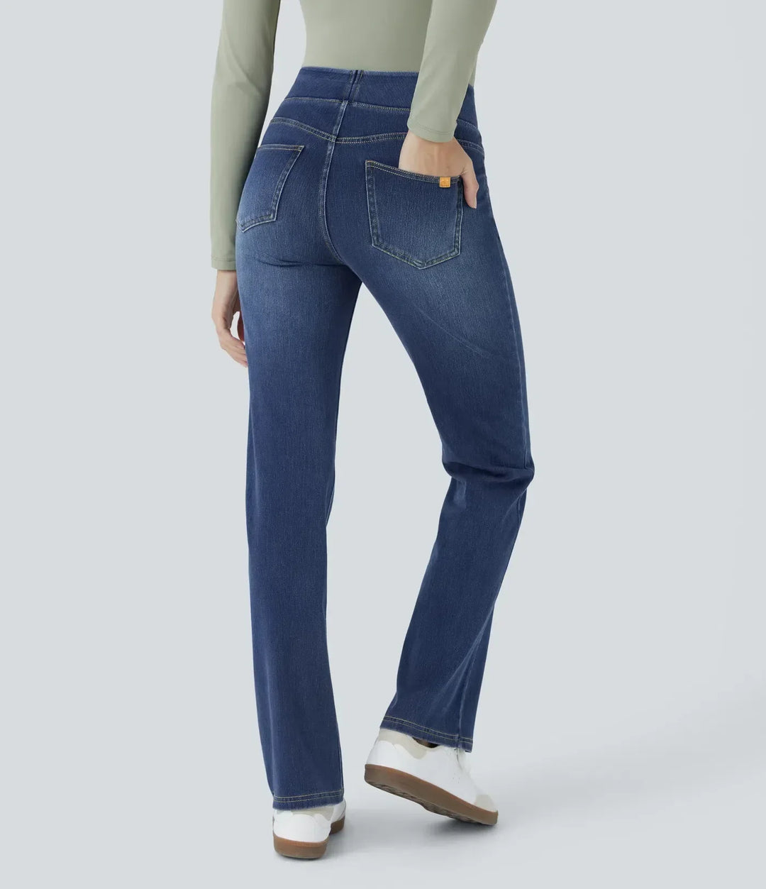 High Waisted Bootcut Jeans With Pockets - Stretch Denim