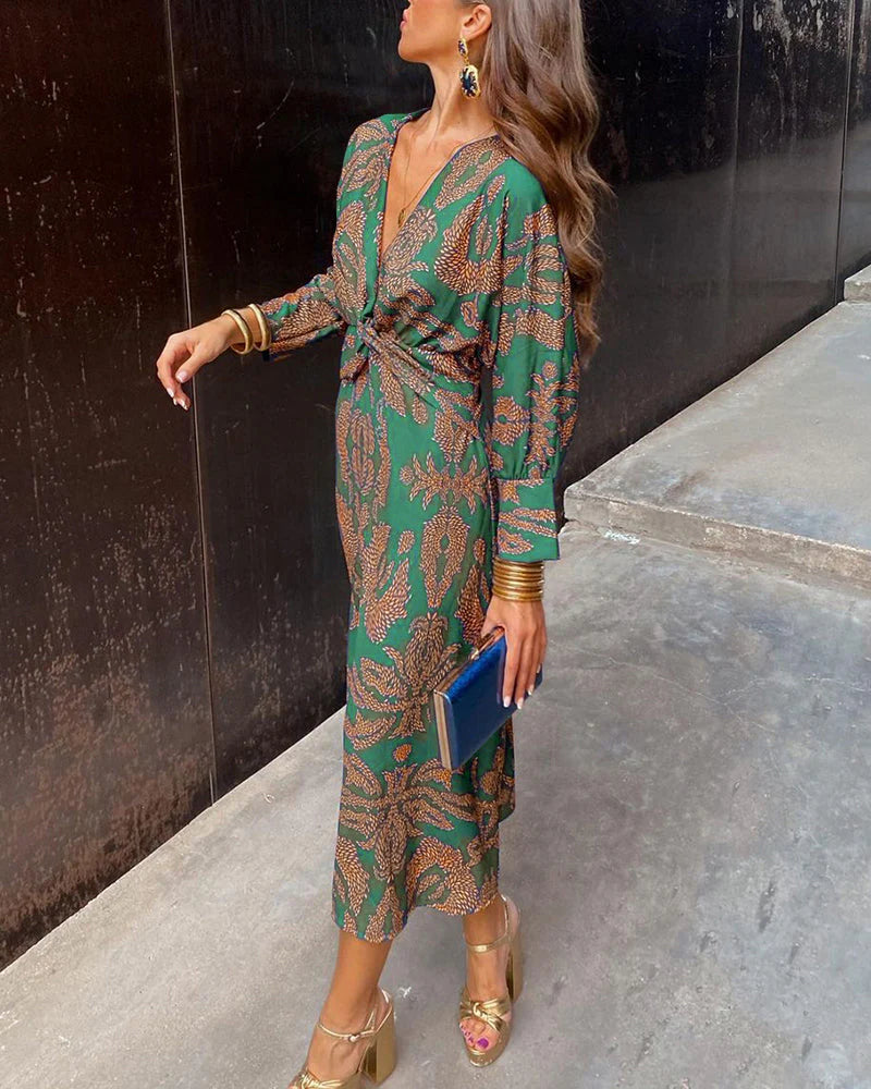 Floral Print Dress for Women - Elegant Midi Dress