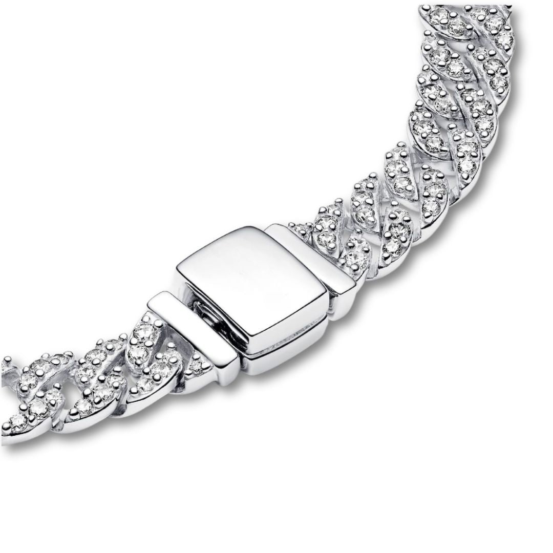 Pave Cuban Link Bracelet in White Gold for Women