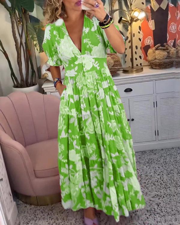 Floral Maxi Dress with V-Neck | Flowing Feminine Silhouette