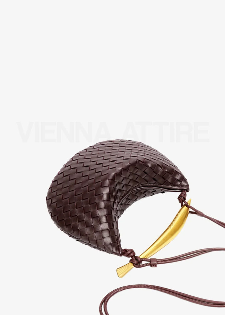 Woven Evening Bag with Gold Handle | Elegant Vegan Leather Handbag