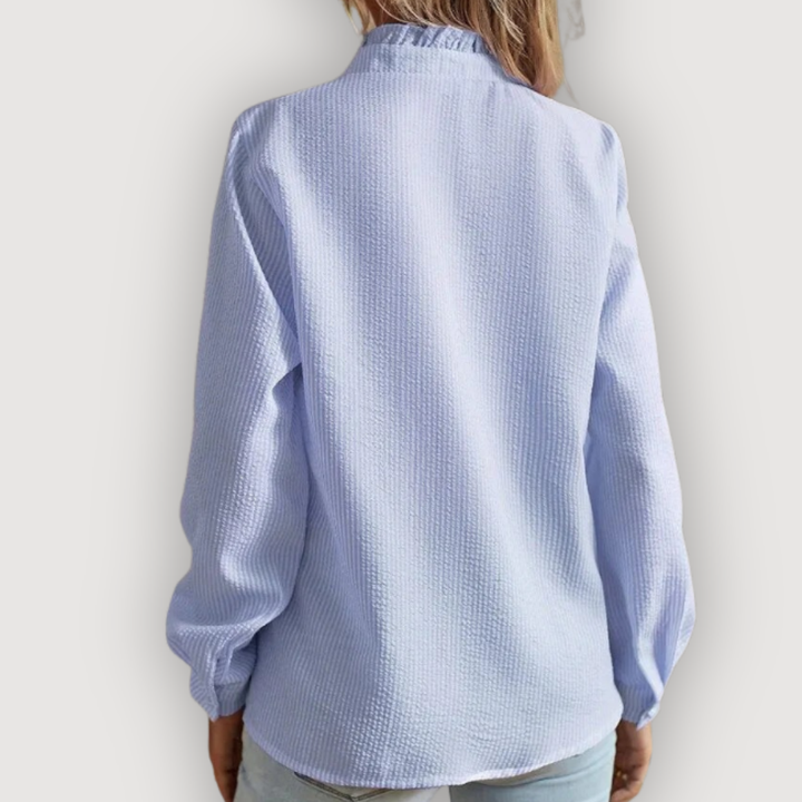 Ruffle Trim Blouse for Women | Striped Button Front Top