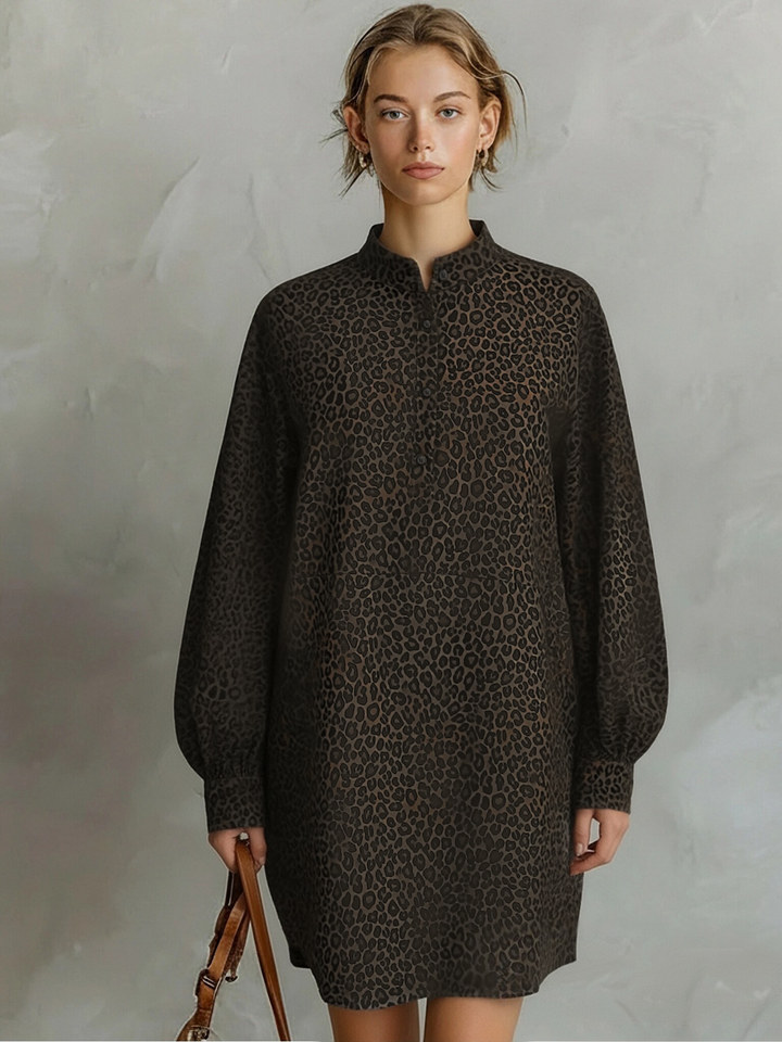 Leopard Print Midi Dress with Long Sleeves