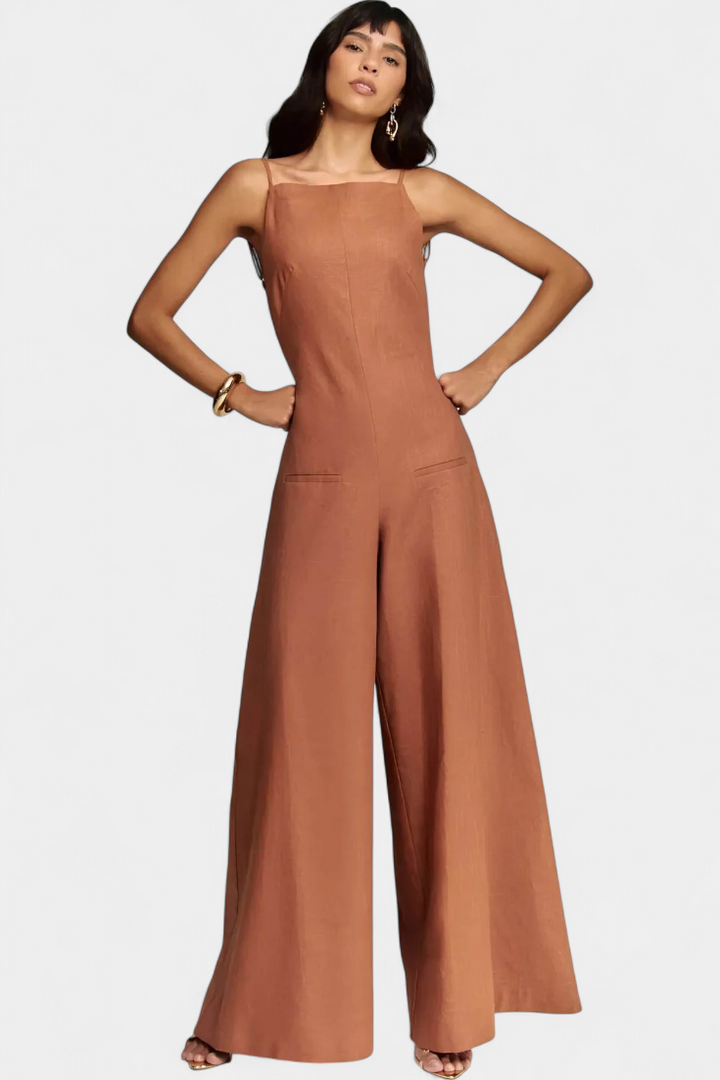 Wide Leg Halter Jumpsuit - Elegant Ramie Summer Outfit