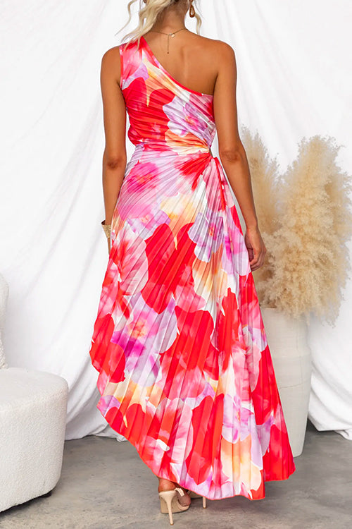 One Shoulder Maxi Dress Pleated Elegant Evening Gown