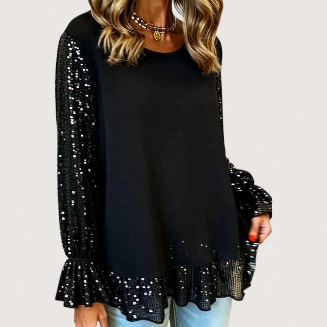 Sequin Blouse for Women - Elegant Long Sleeve Top with Decorative Detail