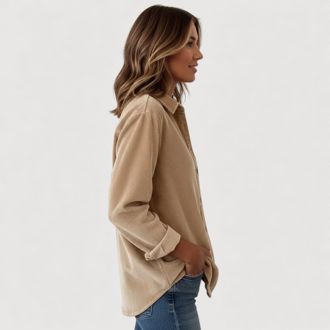 Corduroy Button Down Shirt for Women - Classic Relaxed Fit