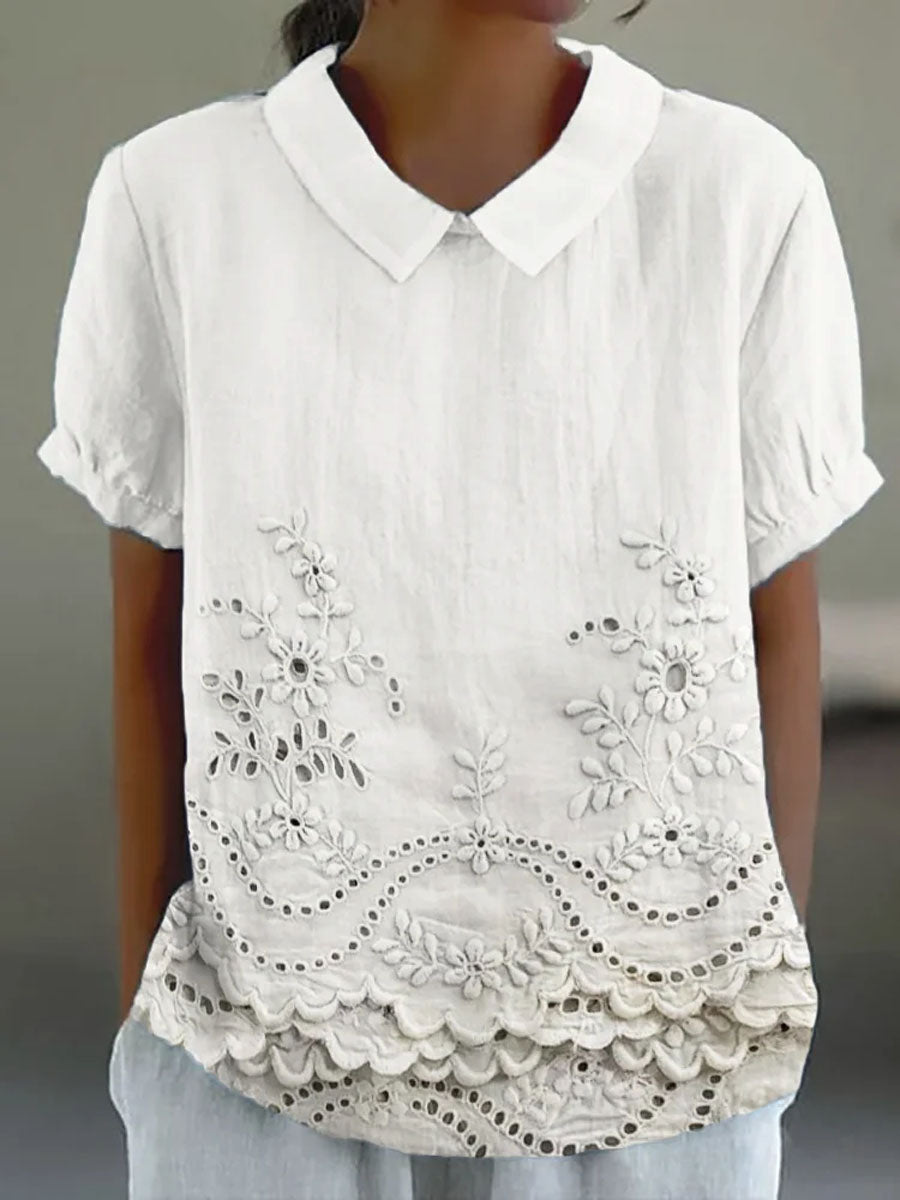 Floral Embroidered Shirt for Women - Soft Pink Relaxed Fit Blouse