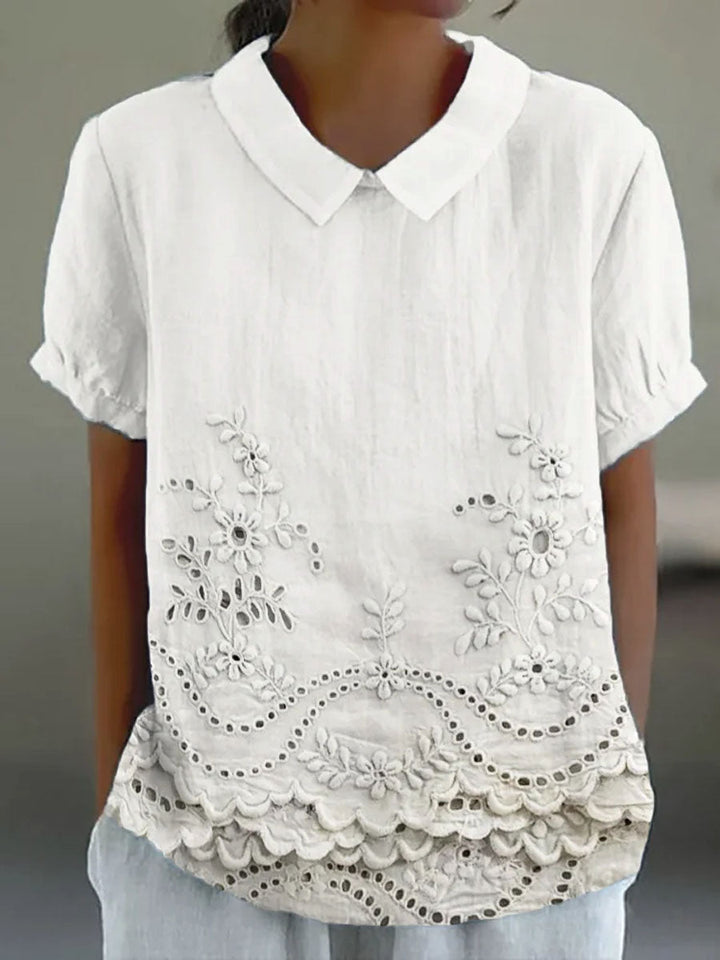 Floral Embroidered Shirt for Women - Soft Pink Relaxed Fit Blouse