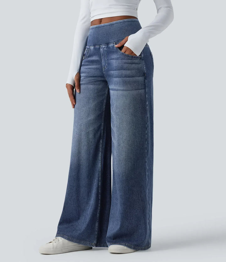 Wide Leg Jeans for Women Mid Rise Baggy Denim with Pockets