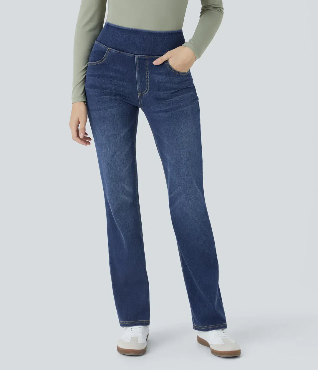 High Waisted Bootcut Jeans With Pockets - Stretch Denim