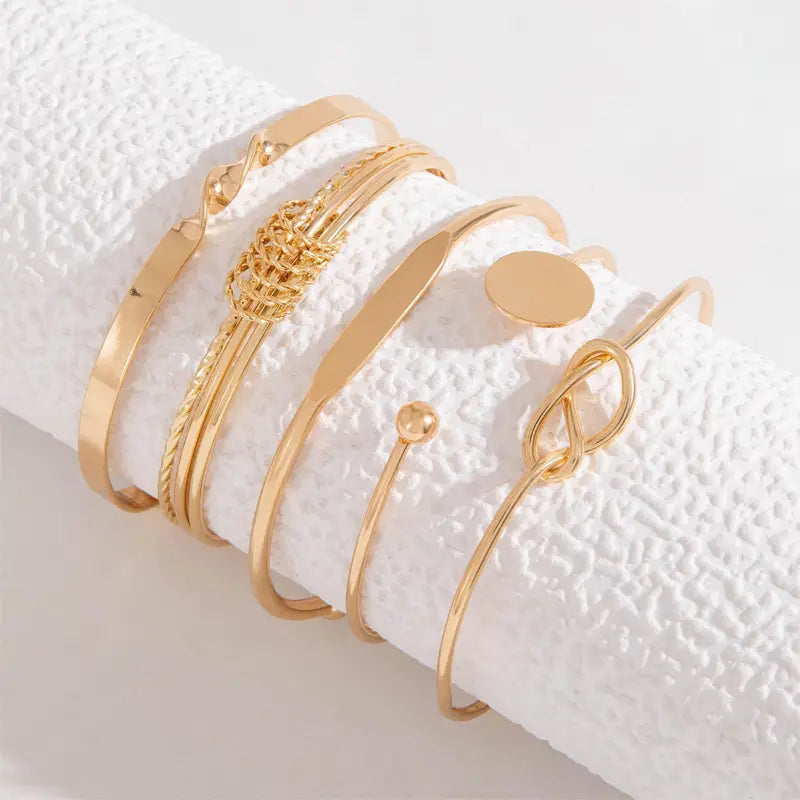Gold Bracelet Set - Knotted Chain Stacking Bracelets
