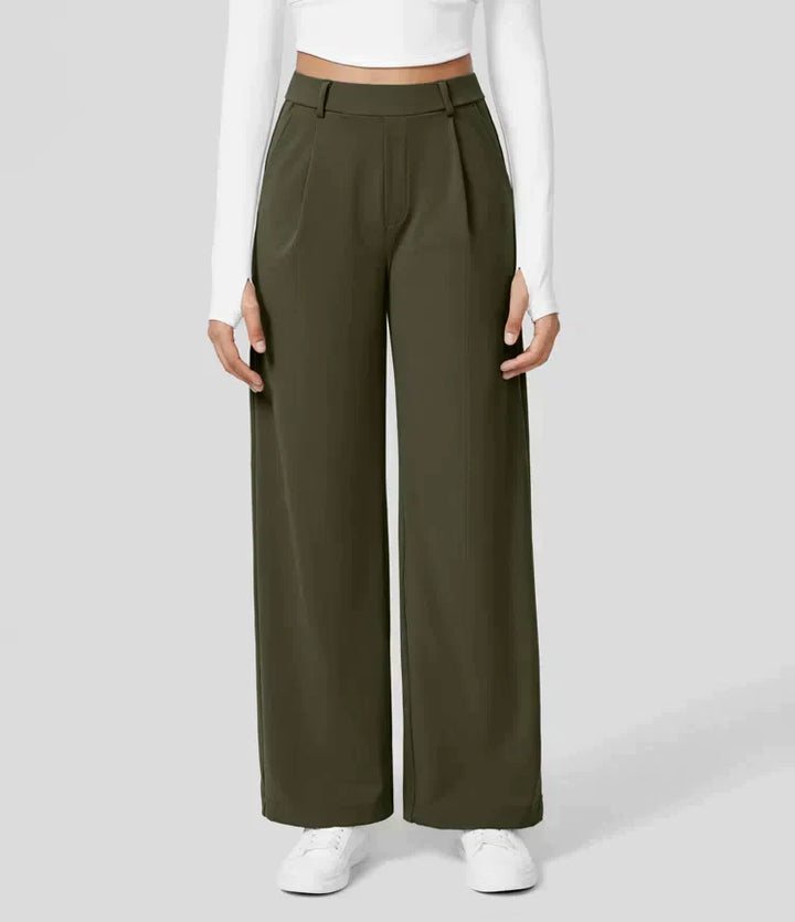 High Rise Stretch Trousers | Comfortable Straight Leg Pants