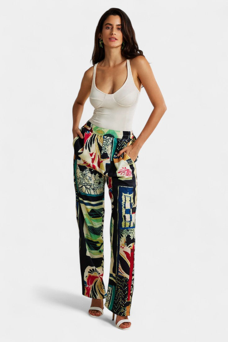 High Waisted Floral Trousers | Straight Leg Pants for Women
