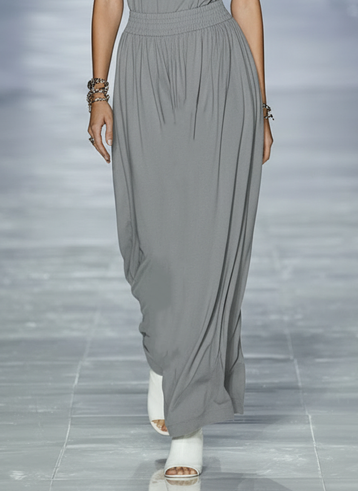 Casual Maxi Dress with Polo Collar and Short Sleeves