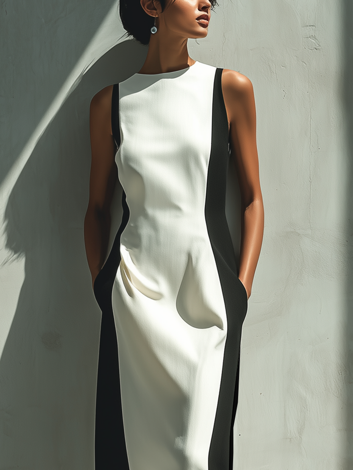 Color Block Maxi Dress Sleeveless with Pockets