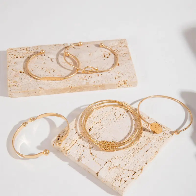 Gold Bracelet Set - Knotted Chain Stacking Bracelets