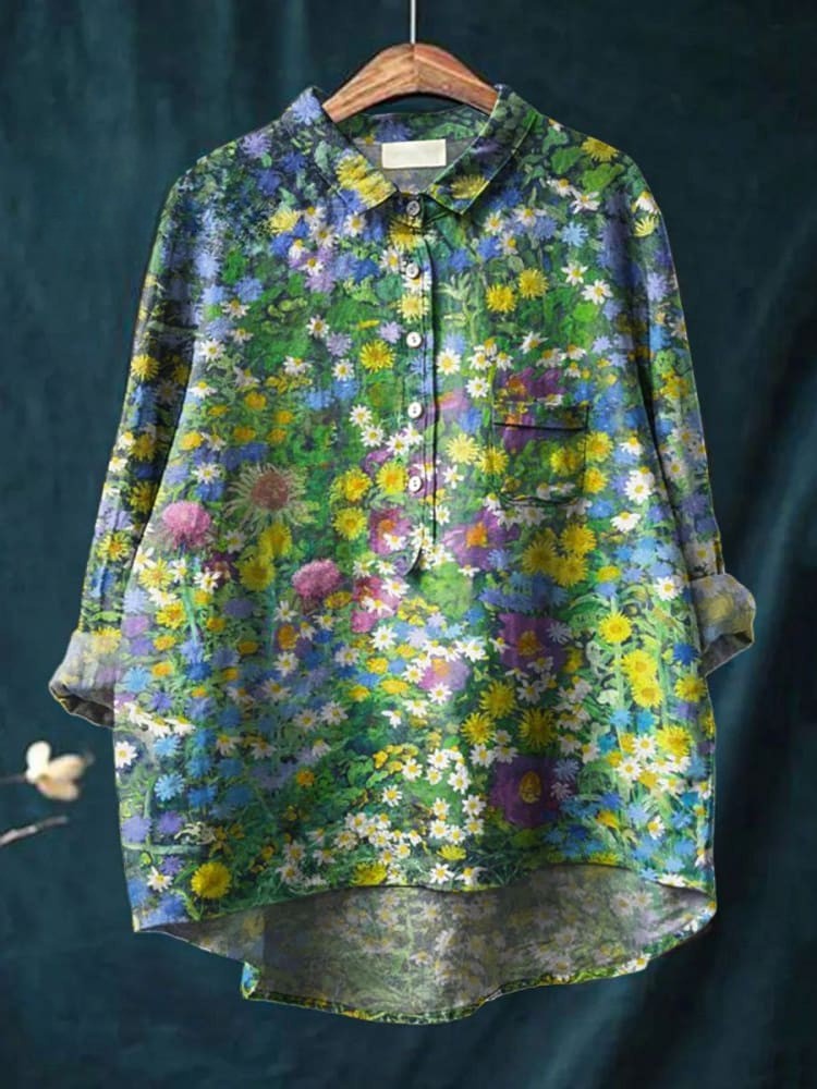 Floral Button Up Shirt for Women - Garden Blooms Print