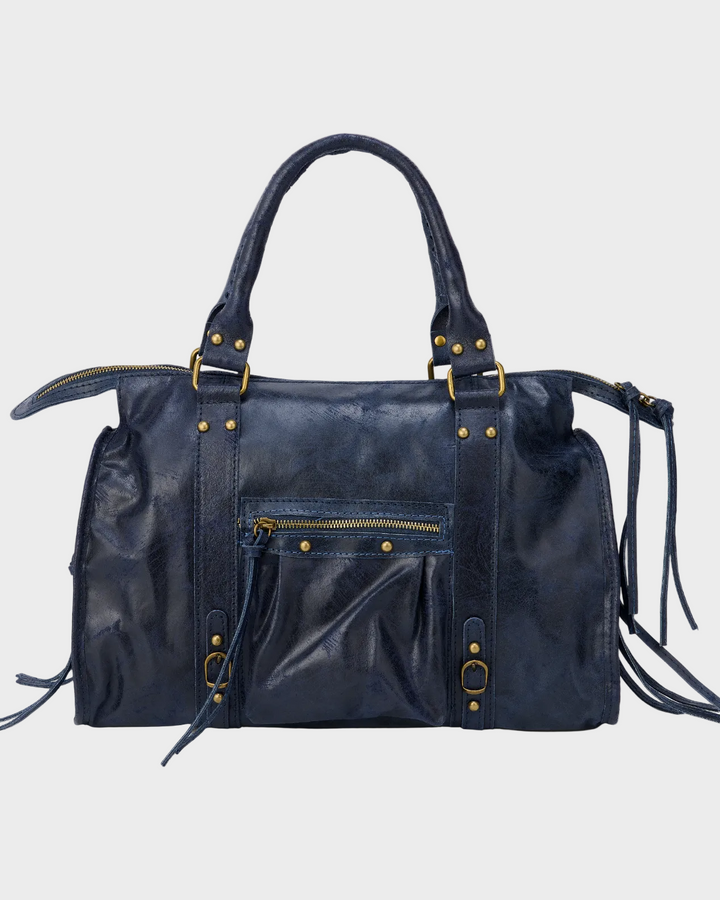 Navy Leather Tote Bag for Women | Spacious Work Laptop Bag