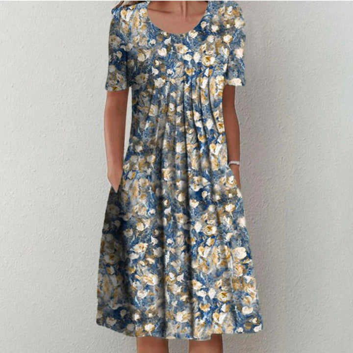 Pleated A-Line Dress with Flattering Fit and Belly Coverage