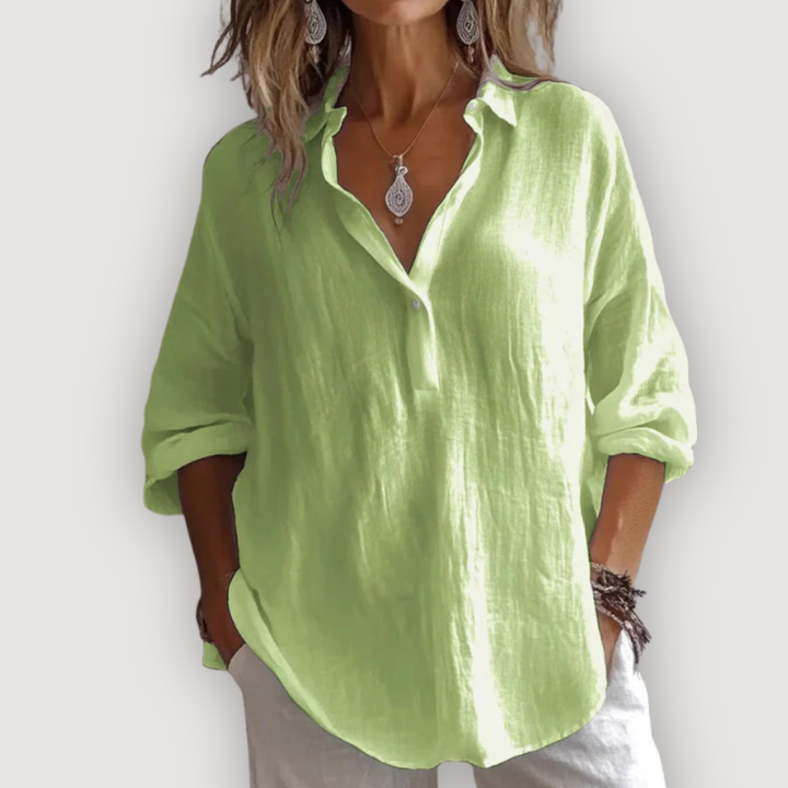 Casual Linen Blouse for Women Half Button Relaxed Fit Top