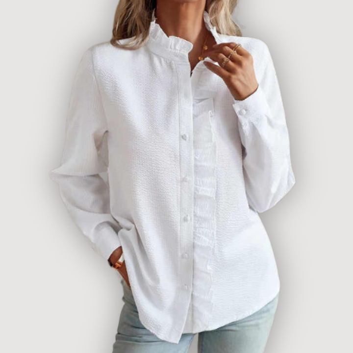 Ruffle Trim Blouse for Women | Striped Button Front Top