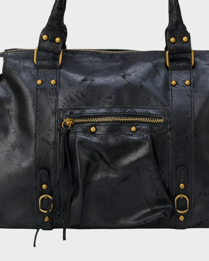 Black Leather Tote Bag for Women - Laptop Work Bag