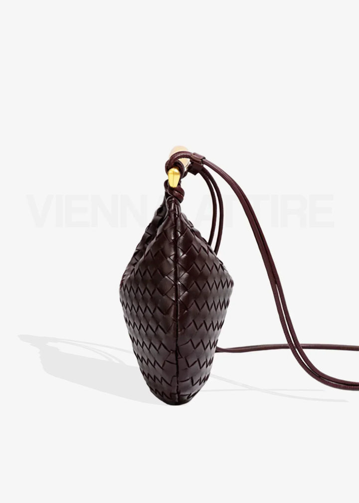 Woven Evening Bag with Gold Handle | Elegant Vegan Leather Handbag