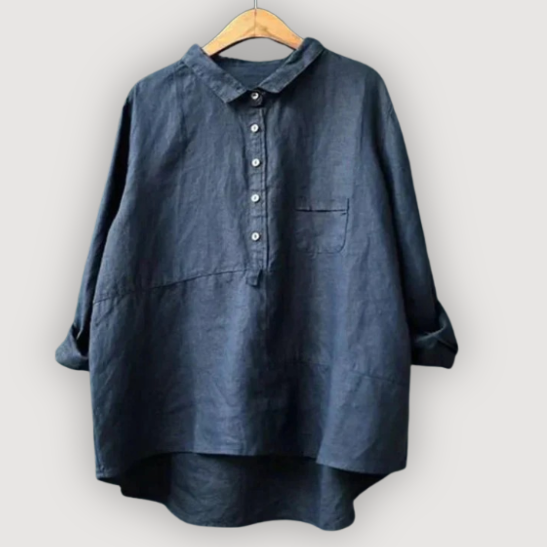 Relaxed Linen Blouse for Women - Button Front Casual Top