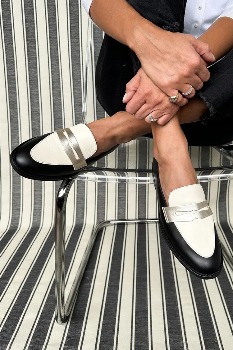 Monochrome Loafers for Women - Classic Flat Shoes