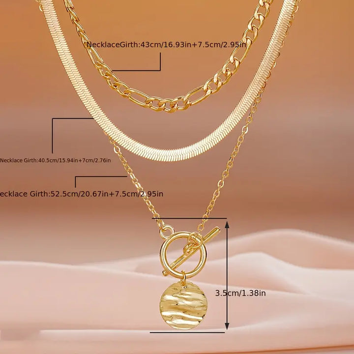 Layered Gold Coin Necklace - Textured Statement Pendant Jewelry