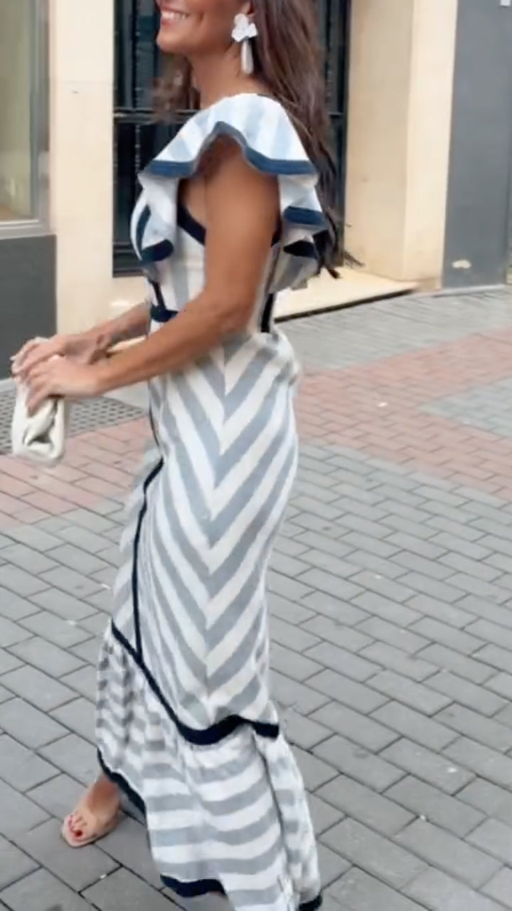 Retro Striped Maxi Dress for Women - Flowing Elegant Fit