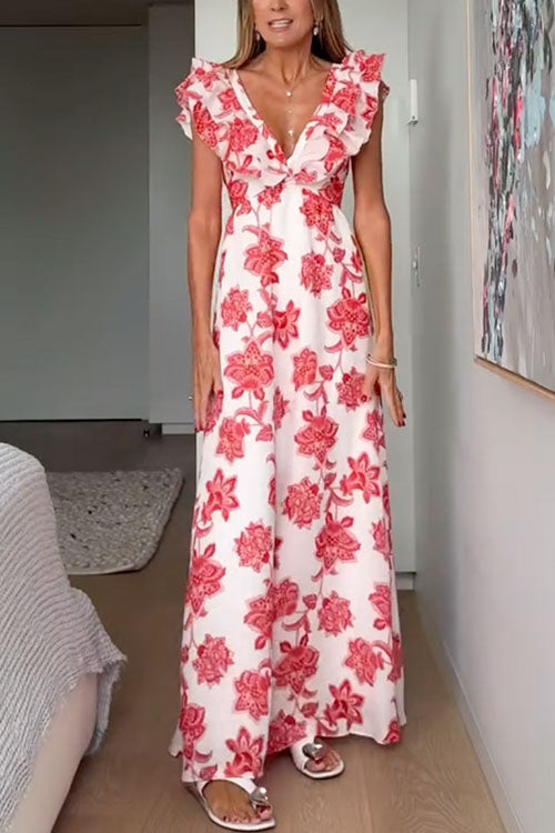 Floral Maxi Dress with Ruffle Detail for Women
