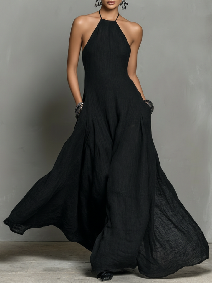 Linen Maxi Dress Halter Neck Sleeveless Summer Dress
