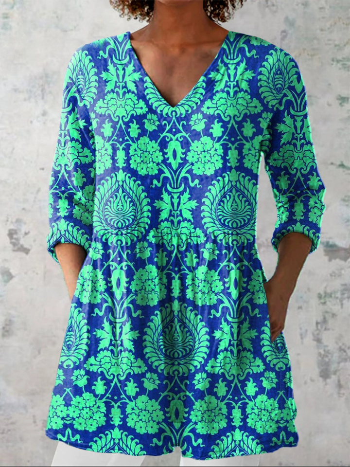 Long V-Neck Blouse for Women - Lightweight Tunic Top